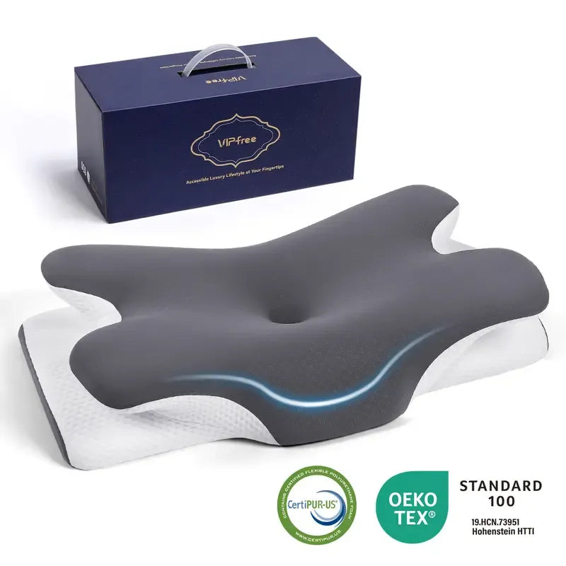Cooling Memory Foam Cervical Neck Pillow, Adjustable Ergonomic Neck Support Pillow for Sleeping, Travel & Office
