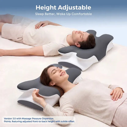 Cooling Memory Foam Cervical Neck Pillow, Adjustable Ergonomic Neck Support Pillow for Sleeping, Travel & Office